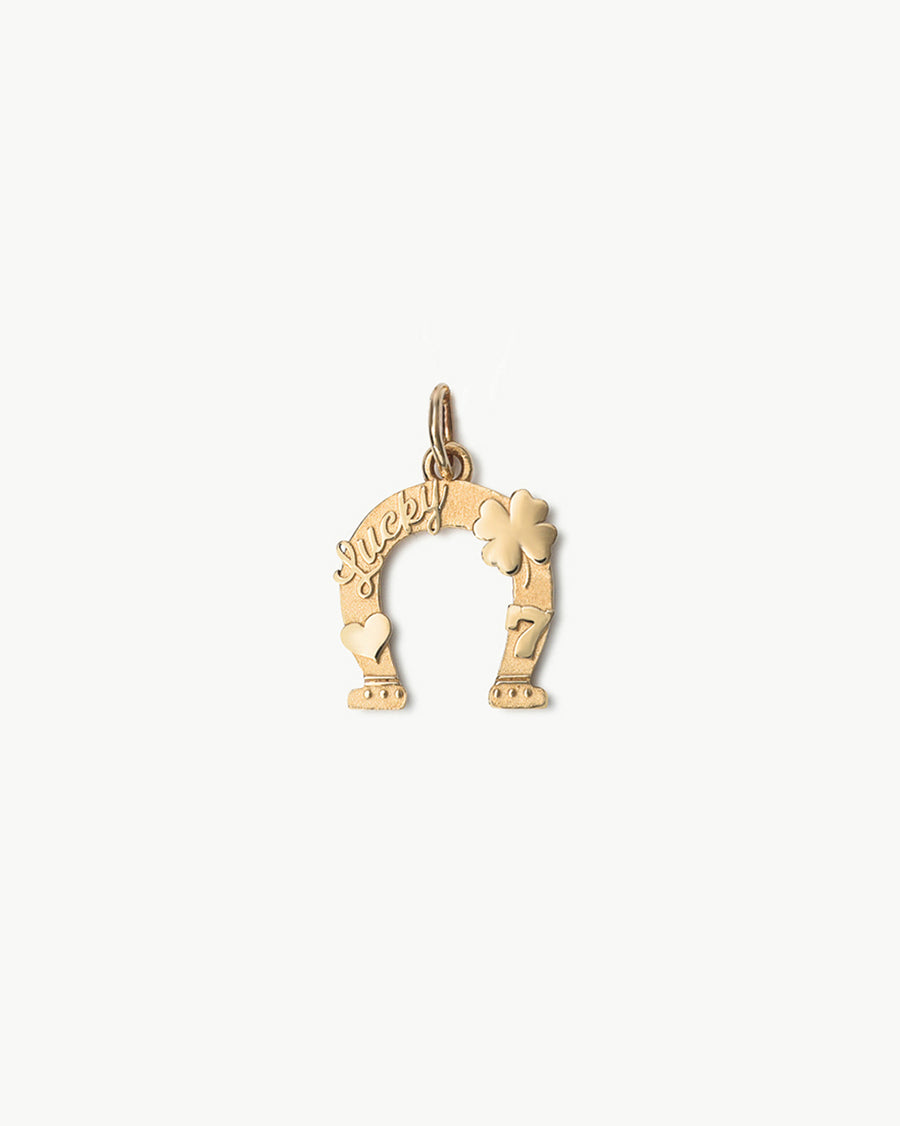 Reversible 10k Yellow Gold Horseshoe Pendant - Diamond & High Polish, Dainty Good Luck Charm Necklace